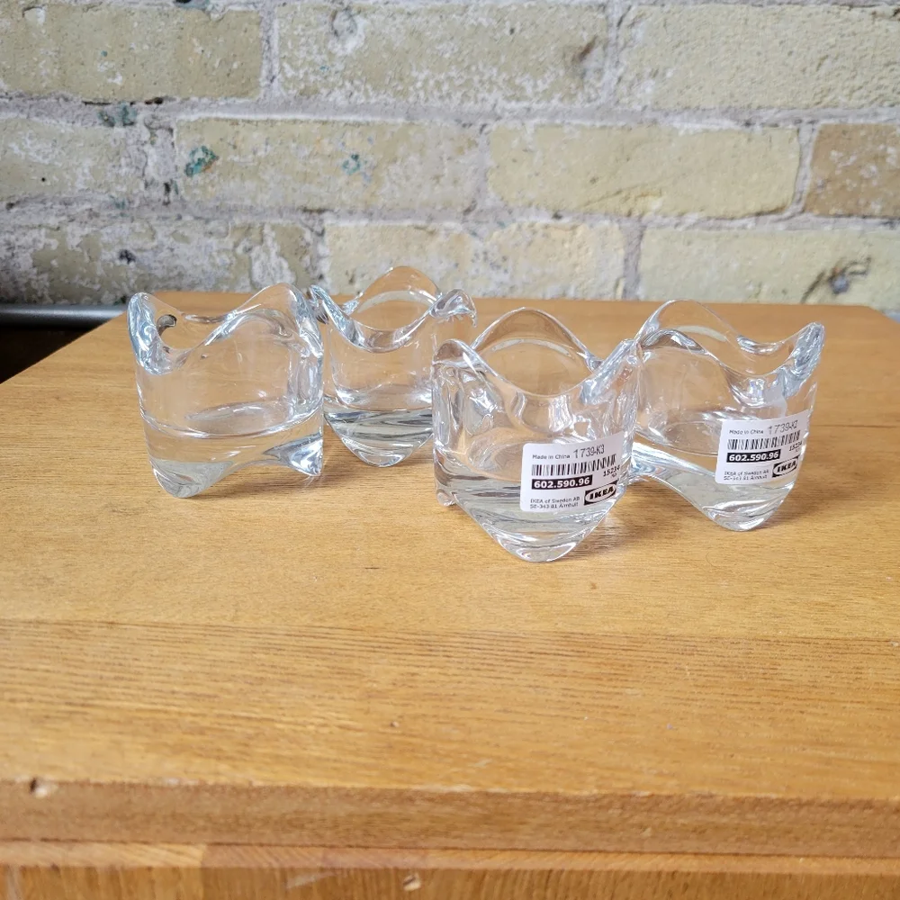 IKEA Vasnas Glass Wavy Tealight Candle Holders, Set of 4